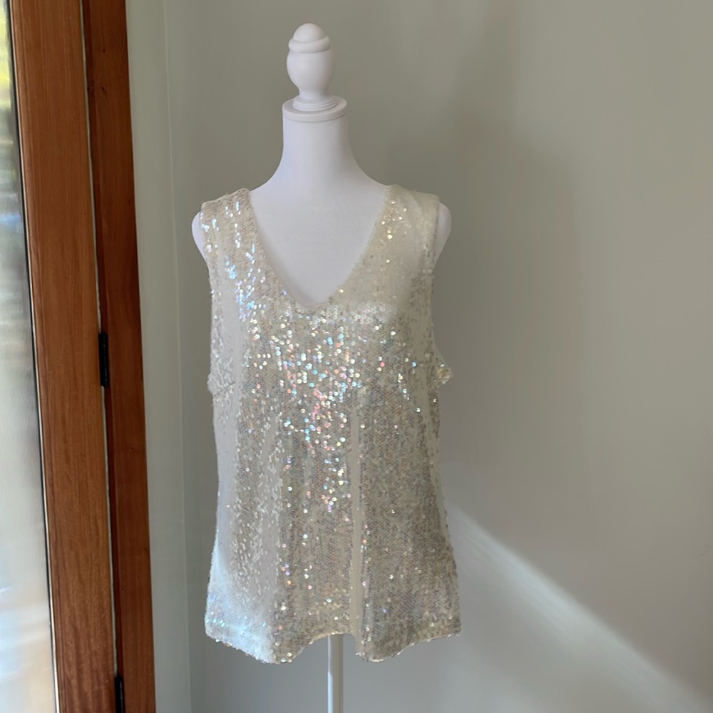 White sequin sleeveless top